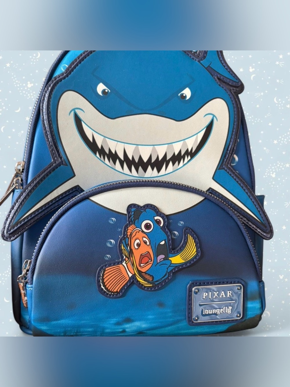 RARE Disney Pixar Loungefly Finding Nemo Bruce Marlin Dory Backpack NWOT
